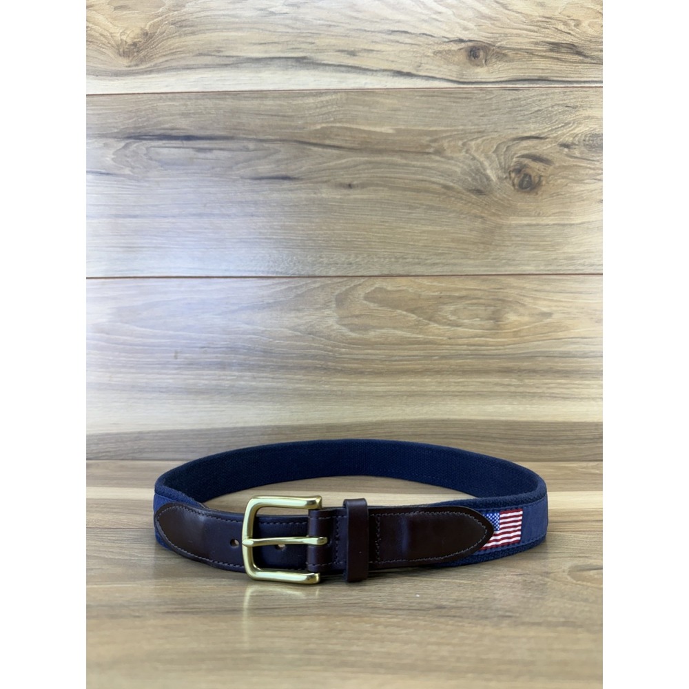 Vineyard Vines Mens Belt Size 30 Brown Leather And American Flag Pattern